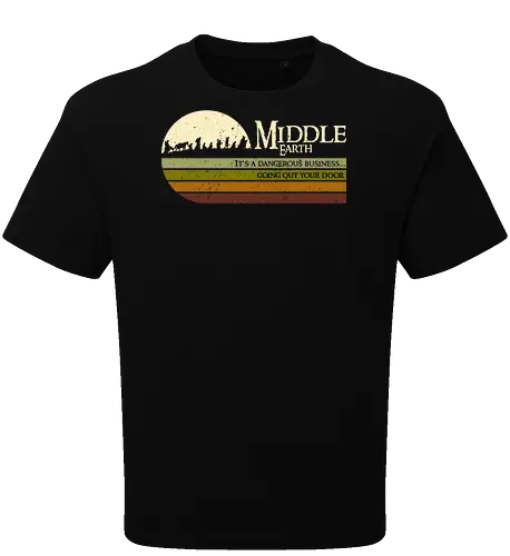 Retro Middle Earth - retro, rebel, 70s, movies, films, lotr, wizard japanese art, woodblock, japan, fantasy - Oversize T-Shirt