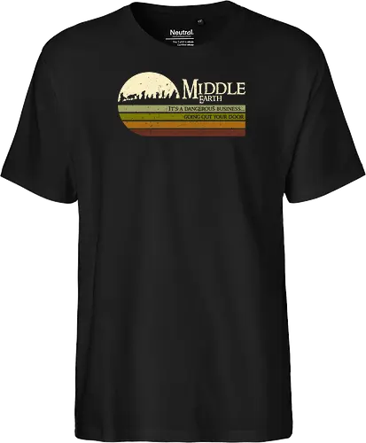 Retro Middle Earth - retro, rebel, 70s, movies, films, lotr, wizard japanese art, woodblock, japan, fantasy - Fairtrade T-Shirt
