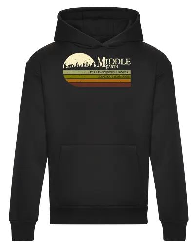 Retro Middle Earth - retro, rebel, 70s, movies, films, lotr, wizard japanese art, woodblock, japan, fantasy - Heavyweight Hoodie