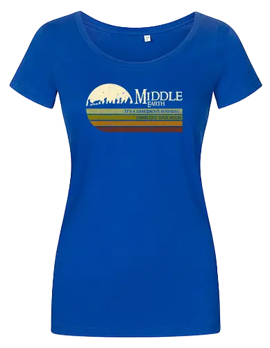 Retro Middle Earth - retro, rebel, 70s, movies, films, lotr, wizard japanese art, woodblock, japan, fantasy - Women T-Shirt