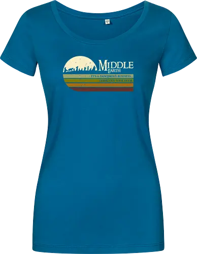Retro Middle Earth - retro, rebel, 70s, movies, films, lotr, wizard japanese art, woodblock, japan, fantasy - Women T-Shirt