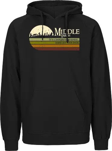 Retro Middle Earth - retro, rebel, 70s, movies, films, lotr, wizard japanese art, woodblock, japan, fantasy - Fairtrade Hoodie
