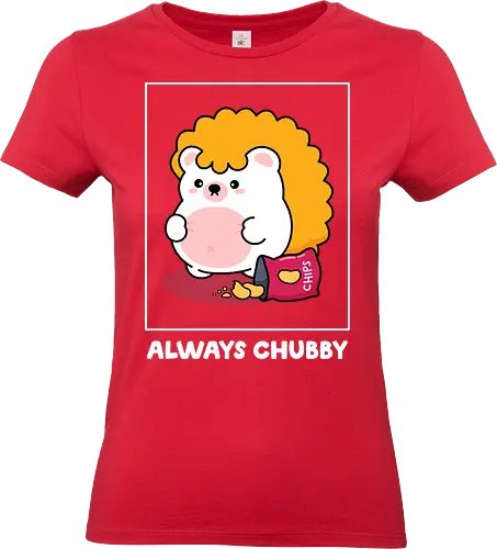 Always Chubby - always chubby, chubby hedgehog, body positive, body positivity, cute chubby, snack lover, chips, potato chips, cute hedgehog, kawaii, self love, soft belly, body acceptance, funny quote, relatable, comfort food, foodie, cute animal, cartoon hedgehog, woodland animal, cute illustration, character art, adorable, plus size love, anti diet culture, self care, cozy, cute merch, aesthetic, indie artist, cute t shirt idea, wholesome, feel good, cute critter, sillyfrenz, heho, snack attack, junk food, guilty pleasure, happy chubby, chonky, round animal, squishy, cute graphic, pastel, everyday wear, casual, playful design, positive message - Standard T-Shirt (Women)