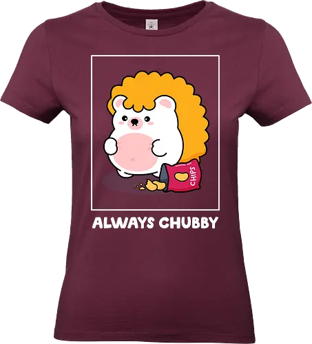 Always Chubby - always chubby, chubby hedgehog, body positive, body positivity, cute chubby, snack lover, chips, potato chips, cute hedgehog, kawaii, self love, soft belly, body acceptance, funny quote, relatable, comfort food, foodie, cute animal, cartoon hedgehog, woodland animal, cute illustration, character art, adorable, plus size love, anti diet culture, self care, cozy, cute merch, aesthetic, indie artist, cute t shirt idea, wholesome, feel good, cute critter, sillyfrenz, heho, snack attack, junk food, guilty pleasure, happy chubby, chonky, round animal, squishy, cute graphic, pastel, everyday wear, casual, playful design, positive message - Standard T-Shirt (Women)
