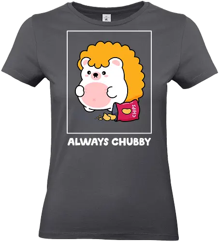 Always Chubby - always chubby, chubby hedgehog, body positive, body positivity, cute chubby, snack lover, chips, potato chips, cute hedgehog, kawaii, self love, soft belly, body acceptance, funny quote, relatable, comfort food, foodie, cute animal, cartoon hedgehog, woodland animal, cute illustration, character art, adorable, plus size love, anti diet culture, self care, cozy, cute merch, aesthetic, indie artist, cute t shirt idea, wholesome, feel good, cute critter, sillyfrenz, heho, snack attack, junk food, guilty pleasure, happy chubby, chonky, round animal, squishy, cute graphic, pastel, everyday wear, casual, playful design, positive message - Standard T-Shirt (Women)