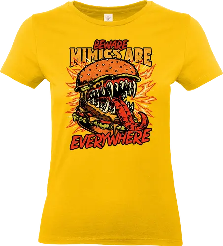 Burger Mimic RPG - Fast Food, Food, Burger, Cheeseburger, Fries, Monster, Mimic, Rpg, Monster, Creature, Meal, Dark Fantasy, Fantasy, Adventure, Magic, Magical, Dungeon Master, Dungeon, Creepy, Smile, Happy, Rpg, Pen and Paper, D20, Role-play, Role-playing, Roleplay Game, Role-playing Game, Game Master, Tabletop Game, Tabletop, Spooky - Standard T-Shirt (Women)