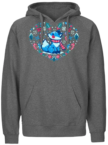 Heart of Winter - Fuchs-Kunst, Winterkunst, Weihnachtsfuchs, fox art, winter art, xmas fox, holiday fox, cute fox, christmas art, heart art, winter decor, festive art, kawaii fox, fox heart, cozy winter - Fairtrade Hoodie