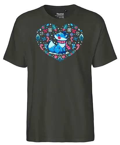 Heart of Winter - Fuchs-Kunst, Winterkunst, Weihnachtsfuchs, fox art, winter art, xmas fox, holiday fox, cute fox, christmas art, heart art, winter decor, festive art, kawaii fox, fox heart, cozy winter - Fairtrade T-Shirt