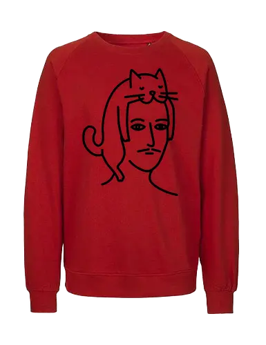  Man in Cat Hat  - Cat, White, Hat, portrait, line art, minimalist, whimsical, doodle, monochrome, cute, quirky, gift, tshirt, hoodie, fashion, poster, unisex, home decor, cathay - Fairtrade Sweatshirt