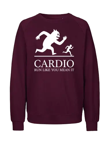 CARDIO: Run Like You Mean It - Monster Chase - Cardio, running, fitness motivation, monster chase, workout shirt, gym apparel, funny running, athlete gift, marathon training, run like you mean it, humorous workout, minimalist graphic, runner, beast mode, exercise humor - Fairtrade Sweatshirt