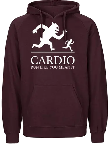 CARDIO: Run Like You Mean It - Monster Chase - Cardio, running, fitness motivation, monster chase, workout shirt, gym apparel, funny running, athlete gift, marathon training, run like you mean it, humorous workout, minimalist graphic, runner, beast mode, exercise humor - Fairtrade Hoodie