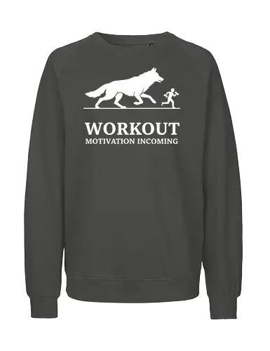 Workout Motivation Incoming: Wolf Chase - Workout, motivation, wolf, running, cardio, fitness, gym shirt, runner gift, animal graphic, predator chase, endurance, minimalist design, athlete, training apparel, intense workout, beast mode, hunting - Fairtrade Sweatshirt