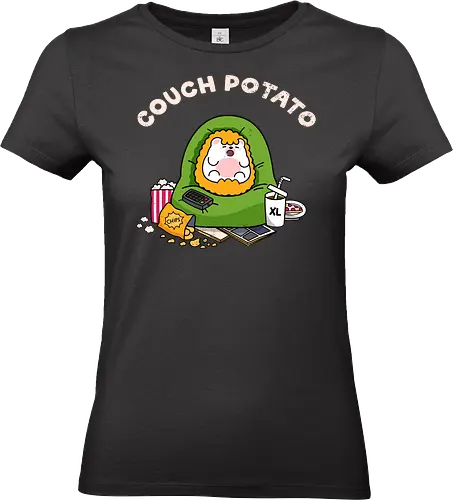 Couch Potato - couch potato, lazy day, binge watching, hedgehog, cute hedgehog, beanbag, snacks, chips, popcorn, XL soda, remote control, TV addict, streaming, stay home, introvert life, cozy vibes, cute animal, kawaii, cartoon, relatable, weekend mood, do nothing, lazy, comfort, self care, chill mode, homebody, funny quote, cute illustration, character art, woodland animal, sillyfrenz, heho, cute merch, comfy, pajama day, netflix and chill, sofa goblin, snack lover, junk food, humor, everyday wear, casual style, cute graphic, chubby, adorable, relaxed, downtime, lazy humor, gamer break - Standard T-Shirt (Women)