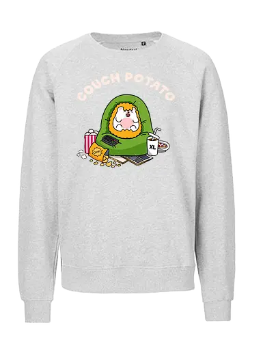 Couch Potato - couch potato, lazy day, binge watching, hedgehog, cute hedgehog, beanbag, snacks, chips, popcorn, XL soda, remote control, TV addict, streaming, stay home, introvert life, cozy vibes, cute animal, kawaii, cartoon, relatable, weekend mood, do nothing, lazy, comfort, self care, chill mode, homebody, funny quote, cute illustration, character art, woodland animal, sillyfrenz, heho, cute merch, comfy, pajama day, netflix and chill, sofa goblin, snack lover, junk food, humor, everyday wear, casual style, cute graphic, chubby, adorable, relaxed, downtime, lazy humor, gamer break - Fairtrade Sweatshirt
