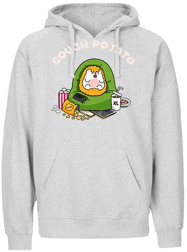 Couch Potato - couch potato, lazy day, binge watching, hedgehog, cute hedgehog, beanbag, snacks, chips, popcorn, XL soda, remote control, TV addict, streaming, stay home, introvert life, cozy vibes, cute animal, kawaii, cartoon, relatable, weekend mood, do nothing, lazy, comfort, self care, chill mode, homebody, funny quote, cute illustration, character art, woodland animal, sillyfrenz, heho, cute merch, comfy, pajama day, netflix and chill, sofa goblin, snack lover, junk food, humor, everyday wear, casual style, cute graphic, chubby, adorable, relaxed, downtime, lazy humor, gamer break - Fairtrade Hoodie