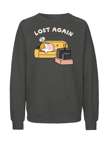 Lost Again - lost again, where is my remote, lost remote, tv remote, couch potato, hedgehog, cute hedgehog, binge watching, lazy day, homebody, stay home, kawaii, cute animal, cartoon style, tv time, sofa life, relatable, funny quote, screen time, doom scrolling, cozy vibes, introvert, comfy couch, weekend mood, no motivation, tired, modern life humor, cute illustration, character art, woodland animal, sillyfrenz, heho, nostalgic tv, old tv, vintage television, remote control, living room, self care, soft life, slow living, everyday wear, casual style, graphic tee idea, meme shirt, humorous, comfy, home entertainment, exhausted, cute graphic - Fairtrade Sweatshirt