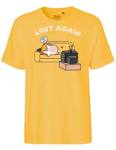 Lost Again - lost again, where is my remote, lost remote, tv remote, couch potato, hedgehog, cute hedgehog, binge watching, lazy day, homebody, stay home, kawaii, cute animal, cartoon style, tv time, sofa life, relatable, funny quote, screen time, doom scrolling, cozy vibes, introvert, comfy couch, weekend mood, no motivation, tired, modern life humor, cute illustration, character art, woodland animal, sillyfrenz, heho, nostalgic tv, old tv, vintage television, remote control, living room, self care, soft life, slow living, everyday wear, casual style, graphic tee idea, meme shirt, humorous, comfy, home entertainment, exhausted, cute graphic - Fairtrade T-Shirt
