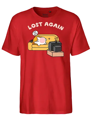 Lost Again - lost again, where is my remote, lost remote, tv remote, couch potato, hedgehog, cute hedgehog, binge watching, lazy day, homebody, stay home, kawaii, cute animal, cartoon style, tv time, sofa life, relatable, funny quote, screen time, doom scrolling, cozy vibes, introvert, comfy couch, weekend mood, no motivation, tired, modern life humor, cute illustration, character art, woodland animal, sillyfrenz, heho, nostalgic tv, old tv, vintage television, remote control, living room, self care, soft life, slow living, everyday wear, casual style, graphic tee idea, meme shirt, humorous, comfy, home entertainment, exhausted, cute graphic - Fairtrade T-Shirt