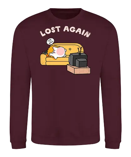 Lost Again - lost again, where is my remote, lost remote, tv remote, couch potato, hedgehog, cute hedgehog, binge watching, lazy day, homebody, stay home, kawaii, cute animal, cartoon style, tv time, sofa life, relatable, funny quote, screen time, doom scrolling, cozy vibes, introvert, comfy couch, weekend mood, no motivation, tired, modern life humor, cute illustration, character art, woodland animal, sillyfrenz, heho, nostalgic tv, old tv, vintage television, remote control, living room, self care, soft life, slow living, everyday wear, casual style, graphic tee idea, meme shirt, humorous, comfy, home entertainment, exhausted, cute graphic - Sweatshirt