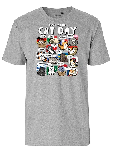 World Cat Day - cats, cat, cat christmas, cat dad, cat lady, cat lover, cat mom, cat owner, cats love, international, kitten, kitty, meow, translator - Fairtrade T-Shirt