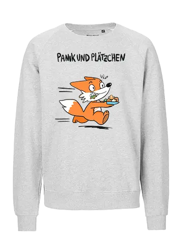 Panik und Plätzchen (schwarze Schrift) - Weihnachten, Xmas, Yule, Fuchs - Fairtrade Sweatshirt