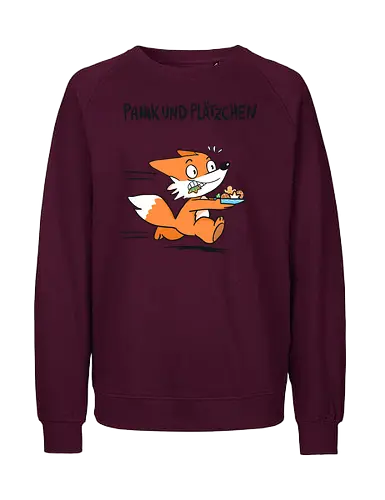 Panik und Plätzchen (schwarze Schrift) - Weihnachten, Xmas, Yule, Fuchs - Fairtrade Sweatshirt