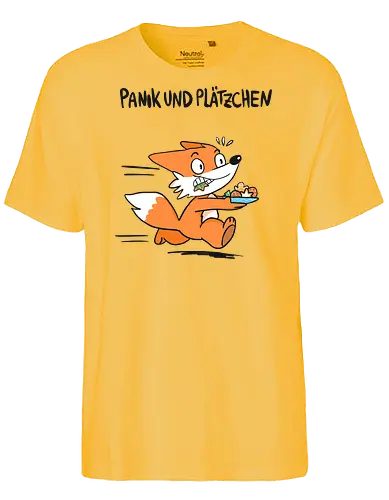 Panik und Plätzchen (schwarze Schrift) - Weihnachten, Xmas, Yule, Fuchs - Fairtrade T-Shirt