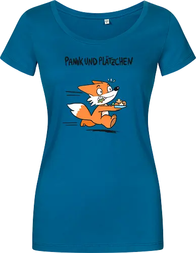 Panik und Plätzchen (schwarze Schrift) - Weihnachten, Xmas, Yule, Fuchs - Women T-Shirt