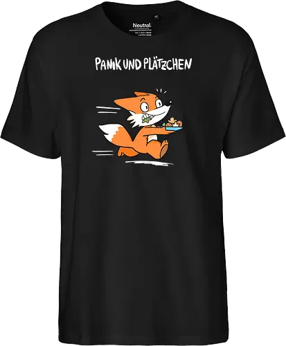 Panik und Plätzchen (weiße Schrift) - Weihnachten, Yule, Fuchs, Xmas - Fairtrade T-Shirt
