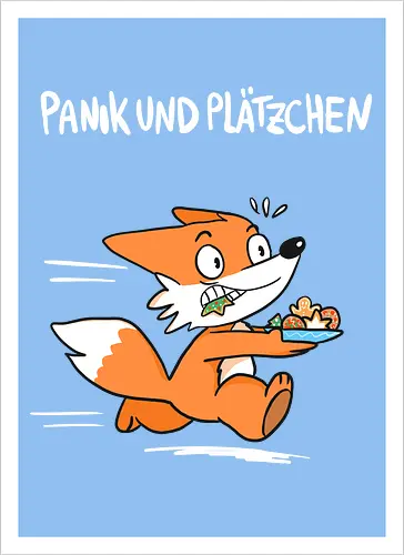 Panik und Plätzchen (weiße Schrift) - Weihnachten, Yule, Fuchs, Xmas - Artprint