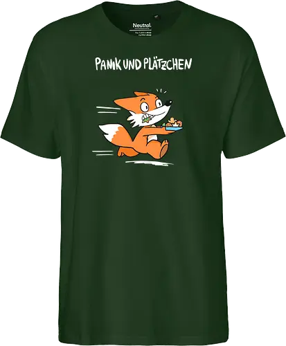 Panik und Plätzchen (weiße Schrift) - Weihnachten, Yule, Fuchs, Xmas - Fairtrade T-Shirt