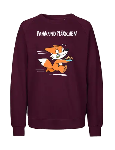 Panik und Plätzchen (weiße Schrift) - Weihnachten, Yule, Fuchs, Xmas - Fairtrade Sweatshirt
