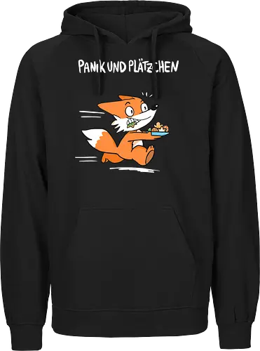 Panik und Plätzchen (weiße Schrift) - Weihnachten, Yule, Fuchs, Xmas - Fairtrade Hoodie