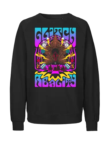 Strange Glitch Reality - Strange, 80s, demogorgon, eleven, hawkins, lucas, mike, TV, pyschedelic, retro, stranger, trippy, upside down, vintage, will byers, lucas sinclair, nancy wheeler, stranger things movie - Fairtrade Sweatshirt