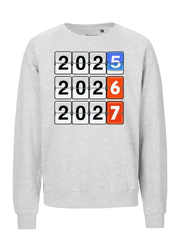 Retro Flip Clock Calendar - 2025 to 2027 Countdown - flip clock, retro calendar, 2025, 2026, 2027, mechanical clock, vintage display, countdown, New Year design, minimalist, typography art, time tracking, future years, analog style, aesthetic numbers, office decor, planner art - Fairtrade Sweatshirt
