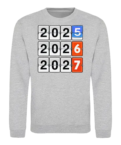 Retro Flip Clock Calendar - 2025 to 2027 Countdown - flip clock, retro calendar, 2025, 2026, 2027, mechanical clock, vintage display, countdown, New Year design, minimalist, typography art, time tracking, future years, analog style, aesthetic numbers, office decor, planner art - Sweatshirt