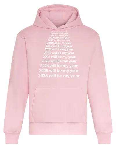 Next Year Will Be My Year - Infinite Resolution Loop - New Year resolution, funny typography, will be my year, 2025, 2026, procrastination humor, sarcastic shirt, goal setting, relatable quotes, minimalist design, New Year's Eve outfit, motivational parody, optimism, time passing, year list - Heavyweight Hoodie