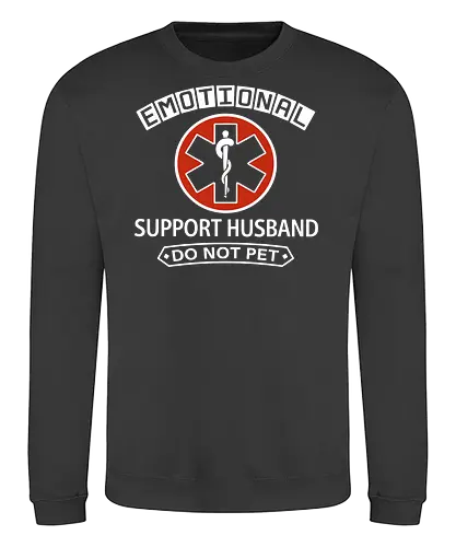 Emotional Support Husband - Do Not Pet Funny EMS Parody - emotional support husband, funny husband gift, do not pet, marriage humor, sarcastic shirt, service dog parody, medical star of life, anniversary gift for him, funny spouse apparel, husband appreciation, witty graphic, gag gift for men, emotional support human, relationship humor, bold typography - Sweatshirt