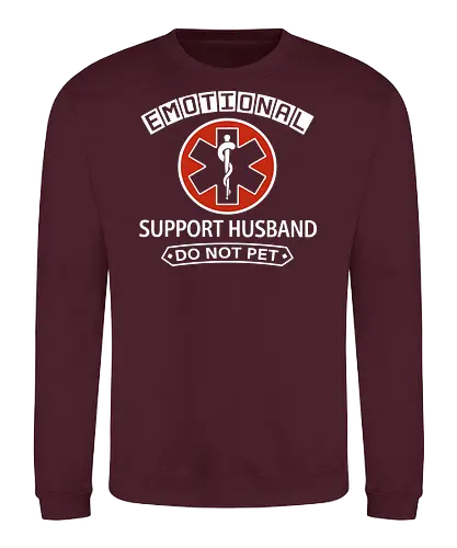 Emotional Support Husband - Do Not Pet Funny EMS Parody - emotional support husband, funny husband gift, do not pet, marriage humor, sarcastic shirt, service dog parody, medical star of life, anniversary gift for him, funny spouse apparel, husband appreciation, witty graphic, gag gift for men, emotional support human, relationship humor, bold typography - Sweatshirt