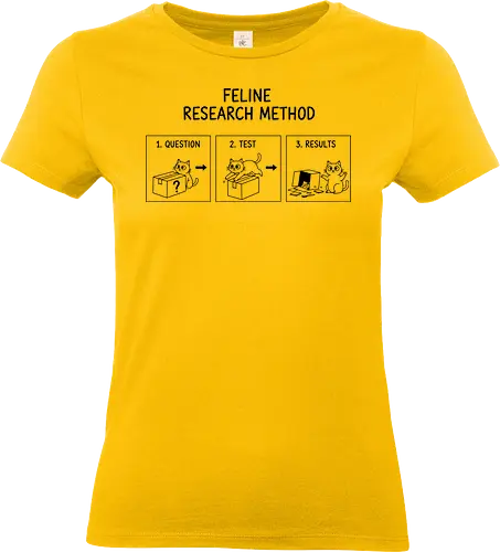 Feline Research Method - feline research method, cat science, funny cat box, scientific method parody, cat lover gift, minimalist line art, kitty logic, box experiment, researcher humor, science teacher gift, pet owner apparel, cute cat comic, feline physics, cardboard box cat - Standard T-Shirt (Women)