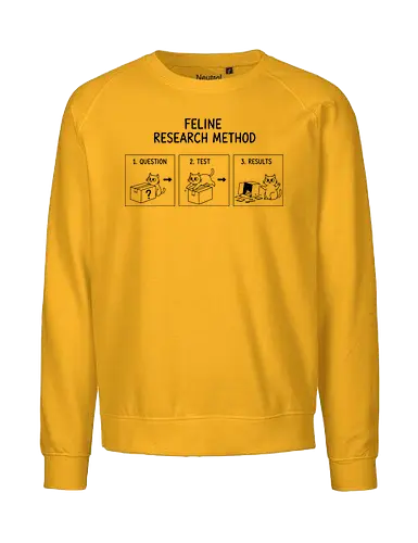 Feline Research Method - feline research method, cat science, funny cat box, scientific method parody, cat lover gift, minimalist line art, kitty logic, box experiment, researcher humor, science teacher gift, pet owner apparel, cute cat comic, feline physics, cardboard box cat - Fairtrade Sweatshirt