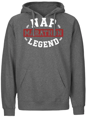 Nap Marathon Legend - nap marathon legend, funny sleep shirt, collegiate style, varsity typography, lazy gift, sarcasm apparel, nap enthusiast, professional sleeper, vintage athletic design, heavy sleeper gift, humorous quote, university style parody, rest and recovery, sleep lover tshirt, college humor - Fairtrade Hoodie