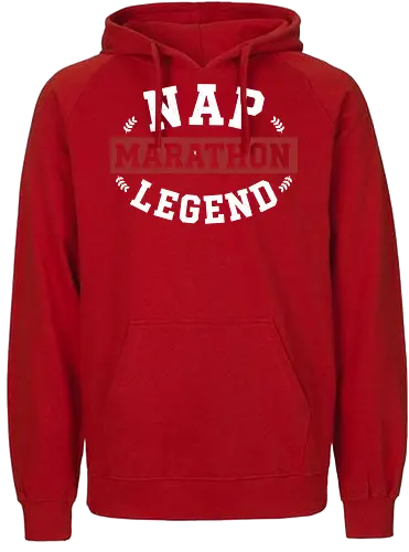 Nap Marathon Legend - nap marathon legend, funny sleep shirt, collegiate style, varsity typography, lazy gift, sarcasm apparel, nap enthusiast, professional sleeper, vintage athletic design, heavy sleeper gift, humorous quote, university style parody, rest and recovery, sleep lover tshirt, college humor - Fairtrade Hoodie