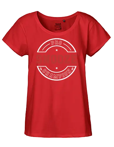 Pro Snooze Champion - Varsity Style Sleep Graphic - pro snooze champion, funny sleep shirt, varsity style, collegiate typography, snooze button, lazy day gift, sarcastic apparel, sleep lover, vintage athletic design, nap enthusiast, humorous workout parody, rest champion, cozy loungewear, sleep goals, university style graphic - Fairtrade Girl Shirt