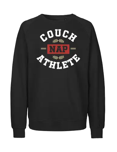 Couch Nap Athlete - Varsity Style Slacker Design - couch nap athlete, funny sleep shirt, varsity style, collegiate typography, lazy athlete, nap enthusiast, sarcastic gift for him, vintage athletic design, lounge wear, professional napper, sleep humor, university style parody, couch potato apparel, funny workout shirt - Fairtrade Sweatshirt