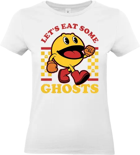 Game Mascot Ghost Eater - Video Games, Video Game, Game, Games, Gamer, Mascot, Retro, Vintage, Retro Vintage, Retro Gamer, Retro Cartoon, Fantasy, Adventure, Ghosts, Ghost, Labyrinth, Fruits, Fruit, Powerup - Standard T-Shirt (Women)