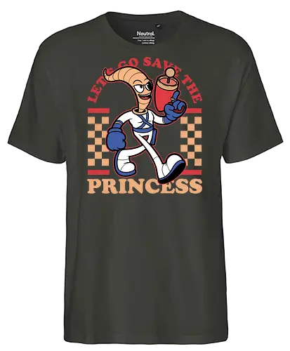 Game Mascot Worm - Video Games, Video Game, Game, Games, Gamer, Mascot, Retro, Vintage, Retro Vintage, Retro Gamer, Retro Cartoon, Fantasy, Adventure, Earthworm, Worm, Princess, Evil, Villain - Fairtrade T-Shirt