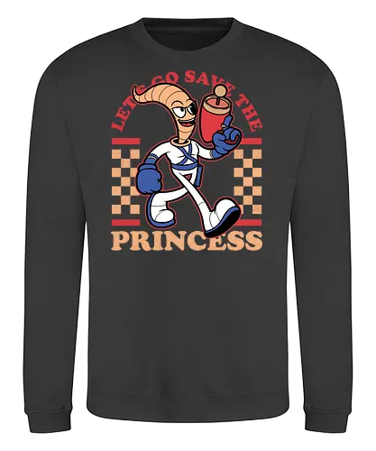 Game Mascot Worm - Video Games, Video Game, Game, Games, Gamer, Mascot, Retro, Vintage, Retro Vintage, Retro Gamer, Retro Cartoon, Fantasy, Adventure, Earthworm, Worm, Princess, Evil, Villain - Sweatshirt