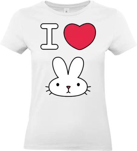 I Love Bunny – Cute Minimal Rabbit Illustration - bunny, rabbit, cute, kawaii, love, heart, minimal, cartoon, animal, white bunny, black background, adorable, simple design, vector style, kids art, sticker design, nursery art - Standard T-Shirt (Women)