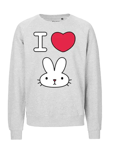 I Love Bunny – Cute Minimal Rabbit Illustration - bunny, rabbit, cute, kawaii, love, heart, minimal, cartoon, animal, white bunny, black background, adorable, simple design, vector style, kids art, sticker design, nursery art - Fairtrade Sweatshirt